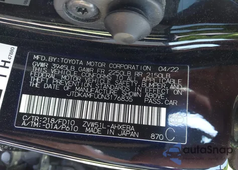 2022 Toyota Prius Le из США, поврежденный, VIN JTDKAMFU0N3176835